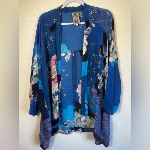 Johnny Was Petite Dolce Long-Sleeve Floral-Print Georgette Kimono Size L - Picture 2 of 7